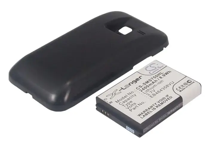 Samsung GT-S7500, Galaxy Ace Plus tehoakku erillisellä laajennetulla mustalla takakannella 2400 mAh | Premium
