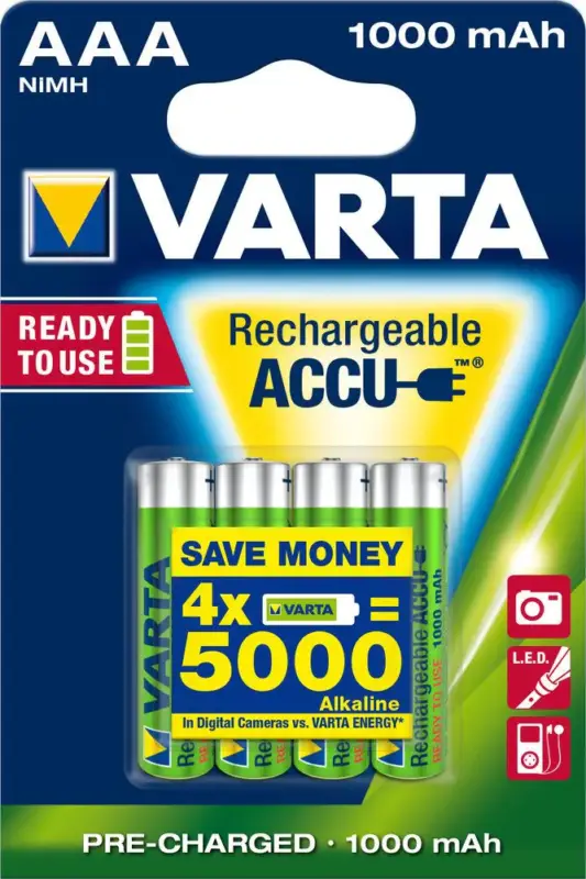 Varta Recharge Accu Power AAA / R03 ladattava akkuparisto 1000 mAh 4 kpl - Alennukset